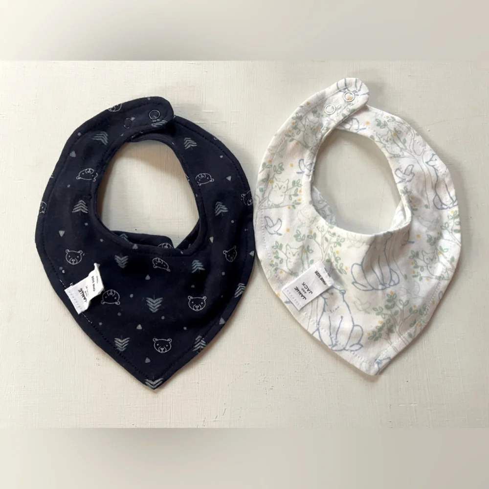 Janie and Jack Snap Bibs Set Of 2 Baby Boys One Size Woodland Bear
